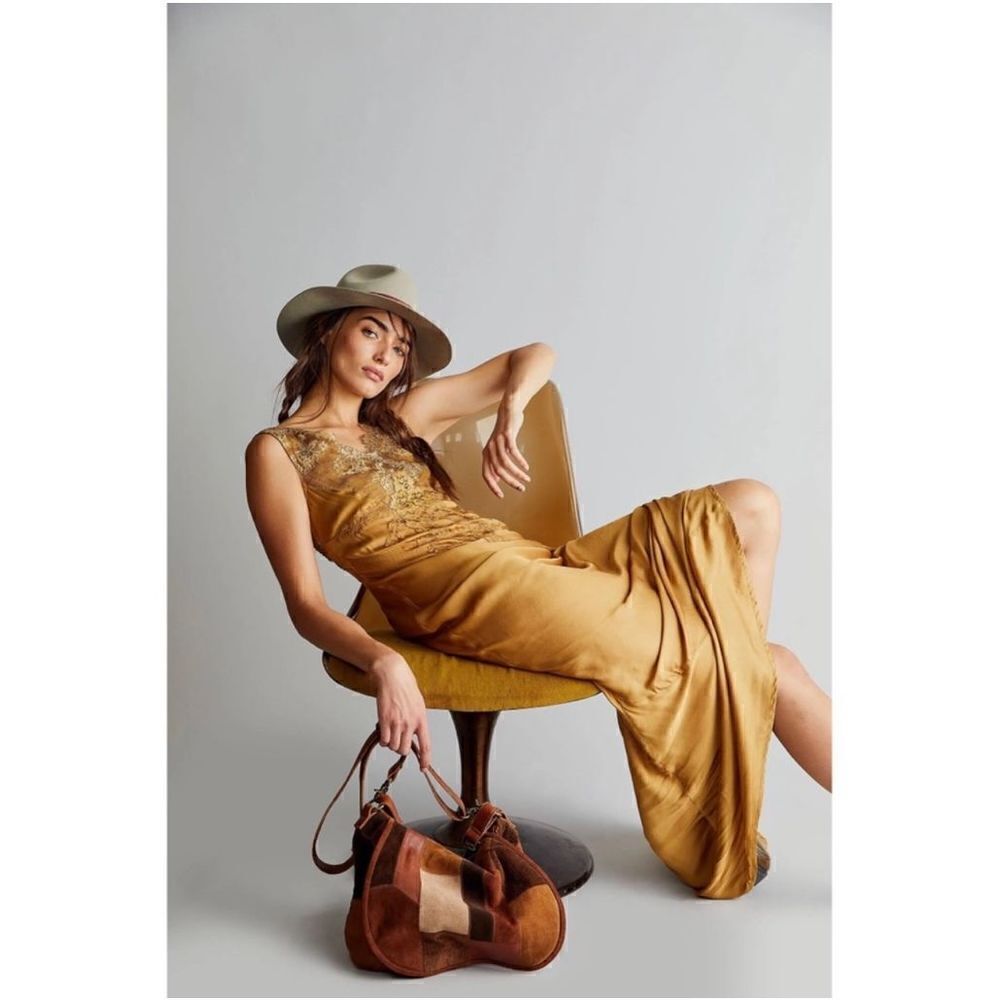 Free People Brenda Knight Laced Slip Dressing gold color size S